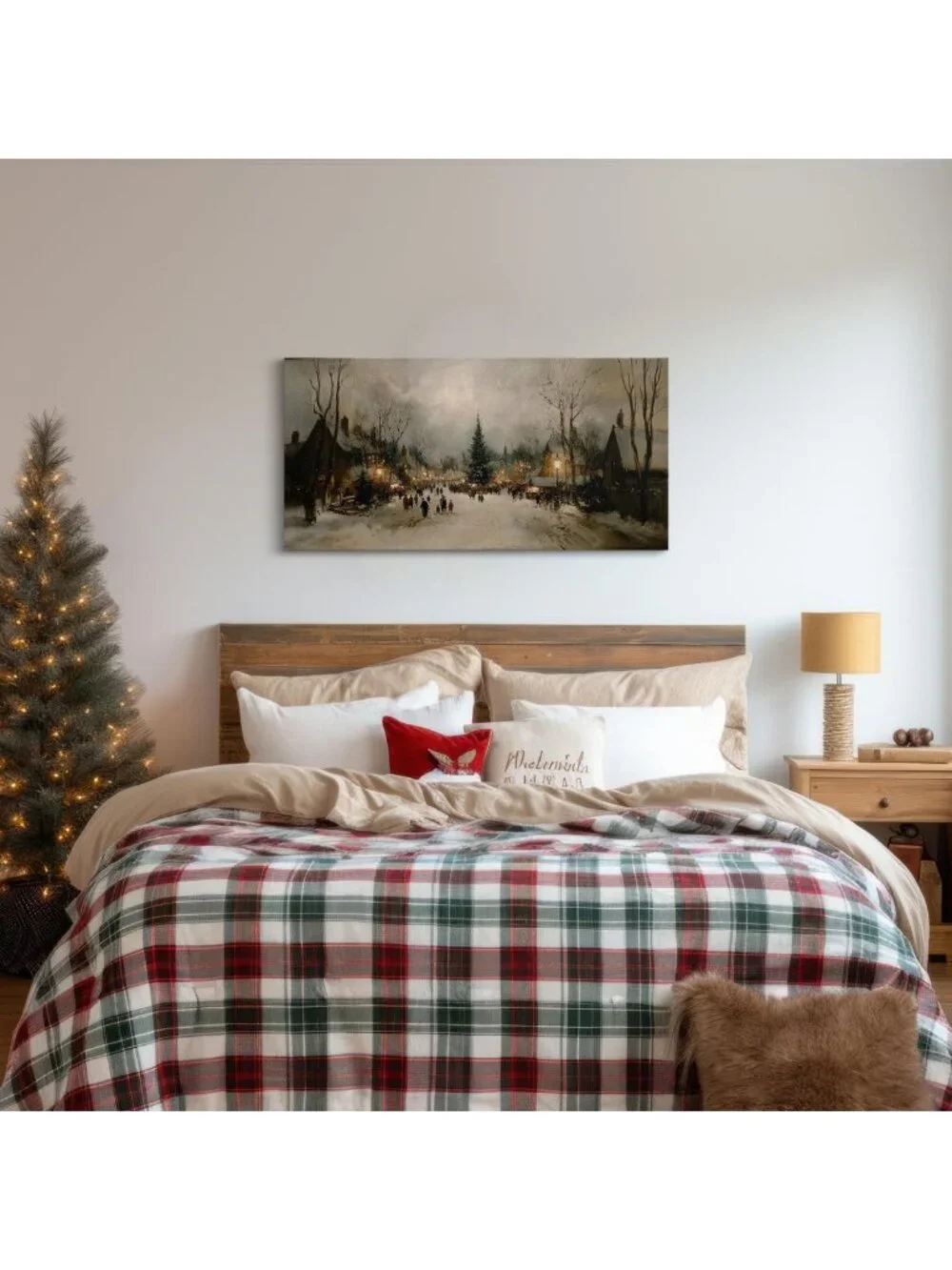 Rustic Farmhouse Vintage Winter Wall Art - Large Framed Canvas Decor, 40x20